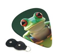 Green Funny Frog Guitar Picks 6 Pcs, 0.46mm Thickness Celluloid Plectrum with Leather Picks Holder, Personalized Guitar Pick for Bass Electric Acoustic Guitars Lovers Gift