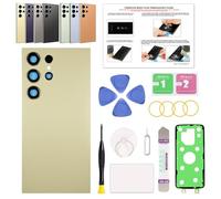 GREEN FUSION Compatible with Galaxy S24 Ultra Back Cover Replacement, S24 Ultra 5G SM-S928 Back Glass Door with Pre-Installed Camera Lens, Repair Tools & Instruction, Titanium Yellow