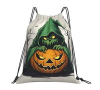 Green G-Host Horror Halloween Pumpkin Print Unisex Gym Sack Portable Drawstring Backpack Lightweight Drawstring Bag For Climbing Sports Travel