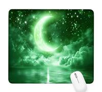 Green Gaming Mouse Pad, Moon Mouse Pad 420x350x3mm Mousepad Small Size Stitched Edge, Waterproof Non-Slip Rubber Base Mousemat Improves Accuracy and Speed, Desk Mat Laptop for Office and Home D-961
