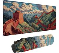 Green Gaming Mouse Pad The Great Wall Of China Large Mouse Mat 800 x 400 x 4 mm with Stitched Edges, Extended XXL Gaming Mousepad Waterproof Soft Cloth, Desk Mat with Anti Slip Base for Office w-116