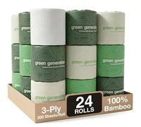Green Generation Premium Bamboo Toilet Paper - 3 Ply - 12 Mega Rolls & 300 Sheets Per Roll - Septic Safe - Organic, Plastic & PFAS Free - FSC Certified (24 Rolls (7200 Sheets))