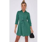Green Geo Print Belted Mini Shirt Dress Love Sunshine Green 8