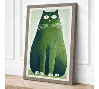Green Geometric Cat Canvas Wall Art Print 24x16 Inch