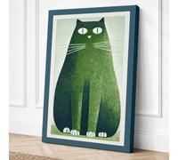 Green Geometric Cat Canvas Wall Art Print 24x16 Inch