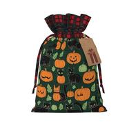 Green Ghost Halloween Pumpkin -Print Multi-Colored Burlap Drawstring Pouches, Eco-Friendly Bags For Parties Wedding Favors Packaging M Size