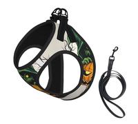 Green Ghost Horror Halloween Pumpkin 1 Print Step in Dog Harness and Leash Set,Adjustable Reflective Harness for Small Dogs Cats