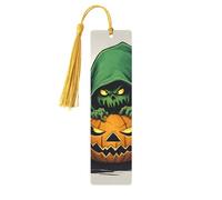 Green Ghost Horror Halloween Pumpkin 1 Print Wood Bookmark for Women Men,with Tassels Reading Bookmarks for Book Lovers,Gifts