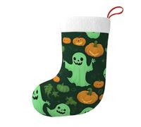 Green Ghost Horror Halloween Pumpkin 2 Christmas Stocking, Candy Gift Bags, Hanging Stocking Ornament, Christmas Decorations