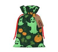 Green Ghost Horror Halloween Pumpkin 2 Gift Bag with Handles and tag, Perfect for Christmas, Birthday, Wedding or Daily Gift - (M)