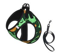 Green Ghost Horror Halloween Pumpkin 2 Print Step in Dog Harness and Leash Set,Adjustable Reflective Harness for Small Dogs Cats