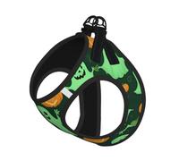 Green Ghost Horror Halloween Pumpkin 2 Print Step in Dog Harness and Leash Set,Adjustable Reflective Harness for Small Dogs Cats