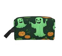 Green Ghost Horror Halloween Pumpkin 2 Print Toiletry Bag for Women Make Up Cosmetic Bag Jewelry Organizer Kit Storage Case Travel Accessories Essential Toiletries Purse Pouch