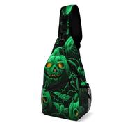 Green Ghost Horror Halloween Pumpkin Chest Bag Small Cross Body Purses Fashion Full Printed Chest Bag Adjustable Chest Pack