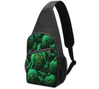 Green Ghost Horror Halloween Pumpkin Chest Pack for Men & Women,Chest Bag with Zipper Pockets,Adjustable Strap,Crossbody Bags for Travel,Daily