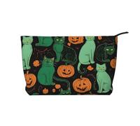 Green Ghost Horror Halloween Pumpkin Corduroy Makeup Bag, Stylish and Durable, Portable and Lightweight