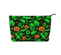 Green Ghost Horror Halloween Pumpkin Corduroy Makeup Bag with Stylish and Durable Zipper Design