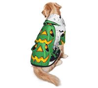 Green Ghost Horror Halloween Pumpkin Dog Hoodie for Medium Large Dogs, Warm Soft Pet Sweatshirt, Easy to Wear Jumper Clothes