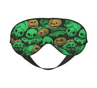 Green Ghost Horror Halloween Pumpkin Double-Sided Silk Sleep Mask, Adjustable Light Blocking Eye Mask for Travel, Men & Women, Soft Comfortable Blindfold 20x10cm