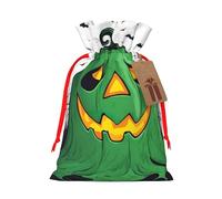Green Ghost Horror Halloween Pumpkin Gift Bag with Handles and tag, Perfect for Christmas, Birthday, Wedding or Daily Gift - (M)