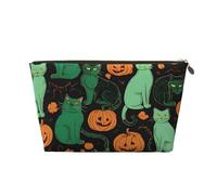 Green Ghost Horror Halloween Pumpkin Leather Travel Wash Bag, A Fashionable and Practical Makeup Organizer
