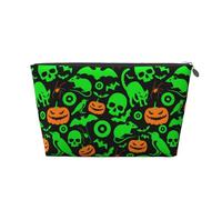 Green Ghost Horror Halloween Pumpkin Leather Travel Wash Bag, Stylish and Durable, Easy to Carry