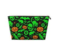 Green Ghost Horror Halloween Pumpkin Leather Travel Wash Bag, Stylish and Durable, Easy to Carry