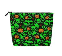 Green Ghost Horror Halloween Pumpkin Multi Functional Single-Layer Linen Makeup Bag - Fashionable and Practical Cosmetic Storage Bag