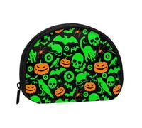 Green Ghost Horror Halloween Pumpkin Portable Mini Change Storage Bag, Stylish and Compact Coin Purse, Suitable for Daily Carrying