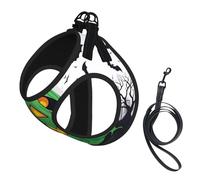 Green Ghost Horror Halloween Pumpkin Print Adjustable Reflective Harness Leash Set For Cats, Dogs And Small Pets, Soft Breathable Mesh Walking Vest With Escape-Proof Lead
