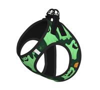 Green Ghost Horror Halloween Pumpkin Print Adjustable Reflective Harness Leash Set For Cats, Dogs And Small Pets, Soft Breathable Mesh Walking Vest With Escape-Proof Lead