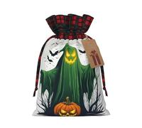 Green Ghost Horror Halloween Pumpkin Print Christmas Burlap Gift Bags With Drawstrings Goodie Bags Storage Party Supplies