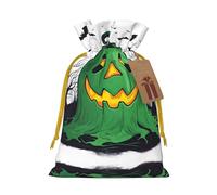 Green Ghost Horror Halloween Pumpkin Print Drawstring Pouch For Gifts,Reusable Adorable Gift Bags,Perfect For Jewelry And More