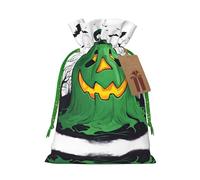 Green Ghost Horror Halloween Pumpkin Print Drawstring Pouch For Gifts,Reusable Adorable Gift Bags,Perfect For Jewelry And More