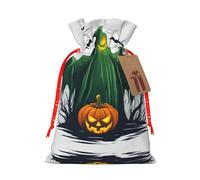 Green Ghost Horror Halloween Pumpkin Print Drawstring Pouch For Gifts,Reusable Adorable Gift Bags,Perfect For Jewelry And More