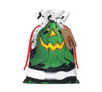 Green Ghost Horror Halloween Pumpkin Print Drawstring Pouch For Gifts,Reusable Adorable Gift Bags,Perfect For Jewelry And More