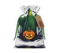 Green Ghost Horror Halloween Pumpkin Print Drawstring Pouch For Gifts,Reusable Adorable Gift Bags,Perfect For Jewelry And More