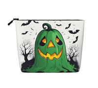 Green Ghost Horror Halloween Pumpkin Print Fake Hemp Makeup Bag â€“ Travel Toiletry Pouch for Women, Daily Storage, Business Trips, and More