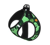 Green Ghost Horror Halloween Pumpkin Print Harness Leash Set For Cat And Small Dog, Adjustable, Reflective, And Escape-Proof Vest With Soft Breathable Mesh Lining