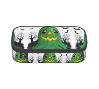 Green Ghost Horror Halloween Pumpkin Print Pencil Case - Pen Organizer for Girls and Boys, School Supplies, Stationery, and Office Use