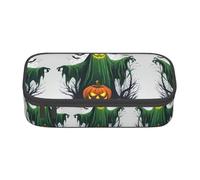 Green Ghost Horror Halloween Pumpkin Print Pencil Case - Pen Organizer for Girls and Boys, School Supplies, Stationery, and Office Use