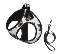 Green Ghost Horror Halloween Pumpkin Print Pet Leash Vest For Small Dogs Cats, Adjustable Pet Harness Vest, Outdoor Walking Hiking