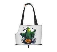 Green Ghost Horror Halloween Pumpkin Print Pet Tote Bag, Foldable Portable Single Shoulder Pet Carrier For Small Dogs Cats
