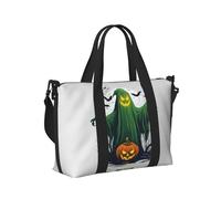 Green Ghost Horror Halloween Pumpkin Print Portable Travel Duffel Bag Foldable Tote Hand Bag for Weekend Trips Gym Accessory