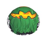 Green Ghost Horror Halloween Pumpkin Print Shower Cap - Double Layer, Breathable, Adjustable Elastic Strap, Durable Travel Essentials