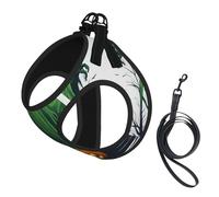Green Ghost Horror Halloween Pumpkin Print Small Dog Harness with Leash Set, No Escape Easy Walk Puppy Harnesses for Training Walking