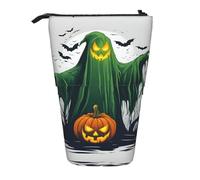 Green Ghost Horror Halloween Pumpkin Print Standing Pencil Case with Zipper Pencil Case Organizer for Adults