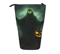 Green Ghost Horror Halloween Pumpkin Print Telescopic Adjustable Pencil Case Lightweight Organizer for Office Travel Pen Bag