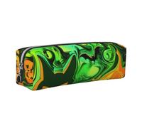 Green Ghost Horror Halloween Pumpkin Printed Leather Pencil Case Cute Stationery Organizer Simple Makeup Bag Pen Pouch, Silver Zipper