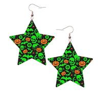 Green Ghost Horror Halloween Pumpkin Printed Leather Pierced Earring Set, 1 Pair Lightweight Bohemian Earrings Birthday Party Jewelry Gifts For Women